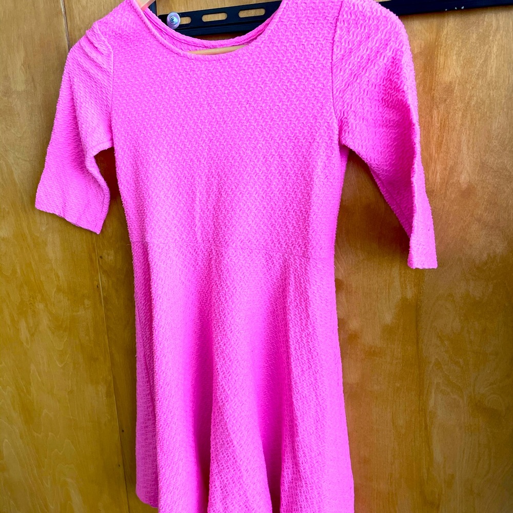 Girls 3/4 length sleeve Neon Pink Dress
